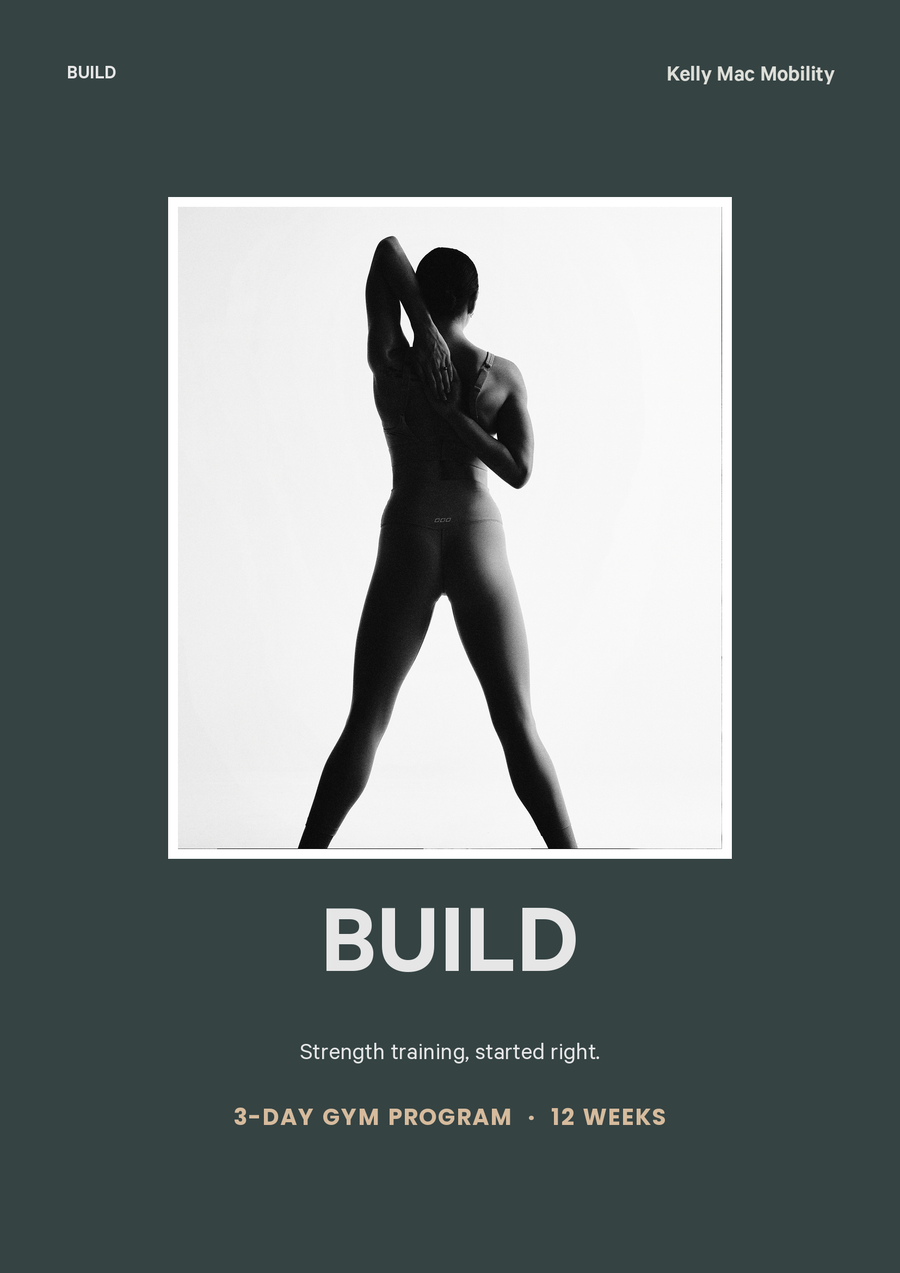 BUILD 3-Day Gym Program cover — strength training, started right, 12 weeks