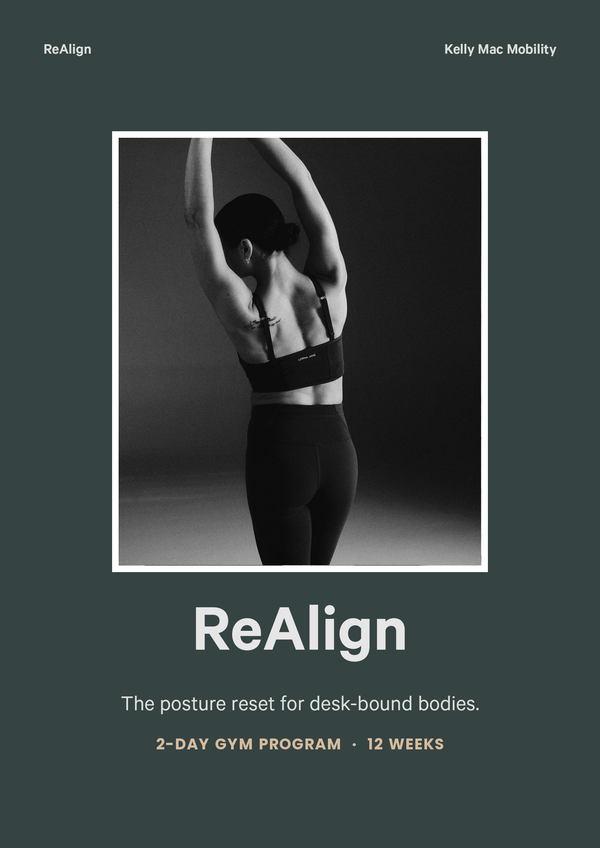 ReAlign 2-Day Gym Program cover — the posture reset for desk-bound bodies, 12 weeks
